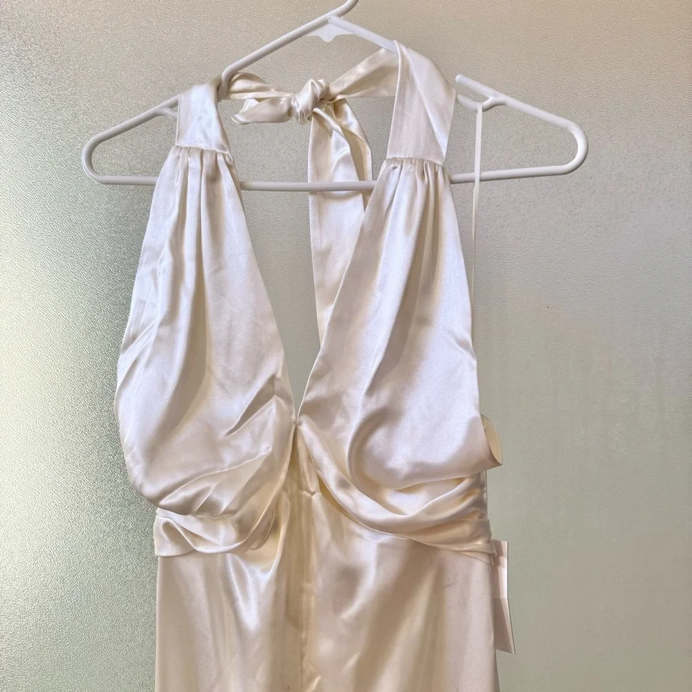 🆕 REFORMATION Veria Halter Silk Maxi Dress in Ivory Sz 0